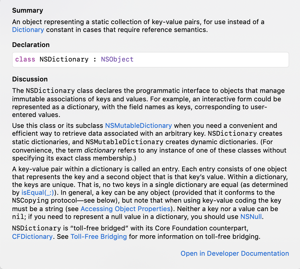 The NSDictionary data type