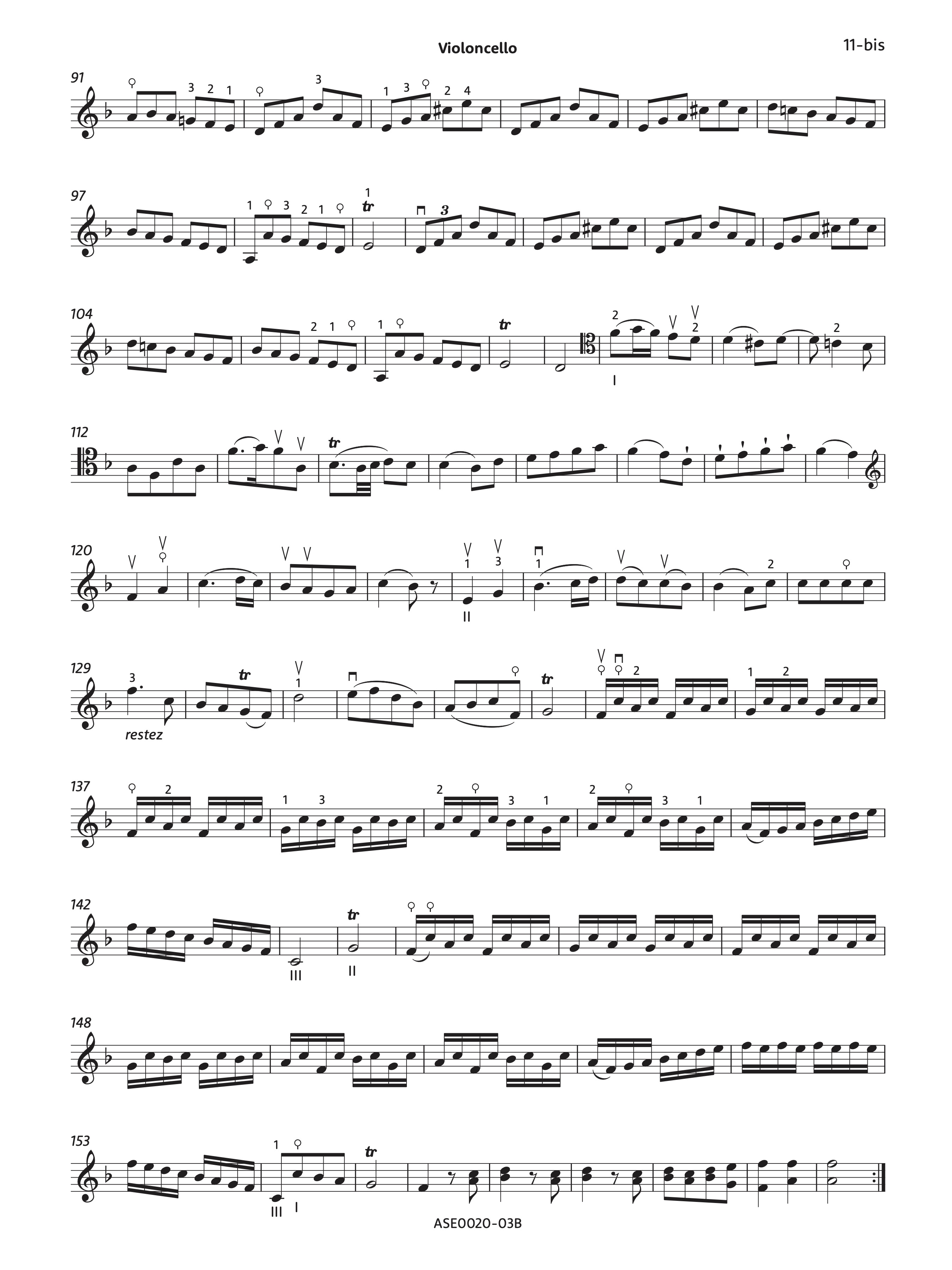 An example of a foldout page from the annotated cello part.