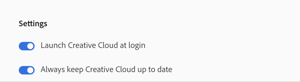 from the Preferences menu in the Adobe Creative Cloud app