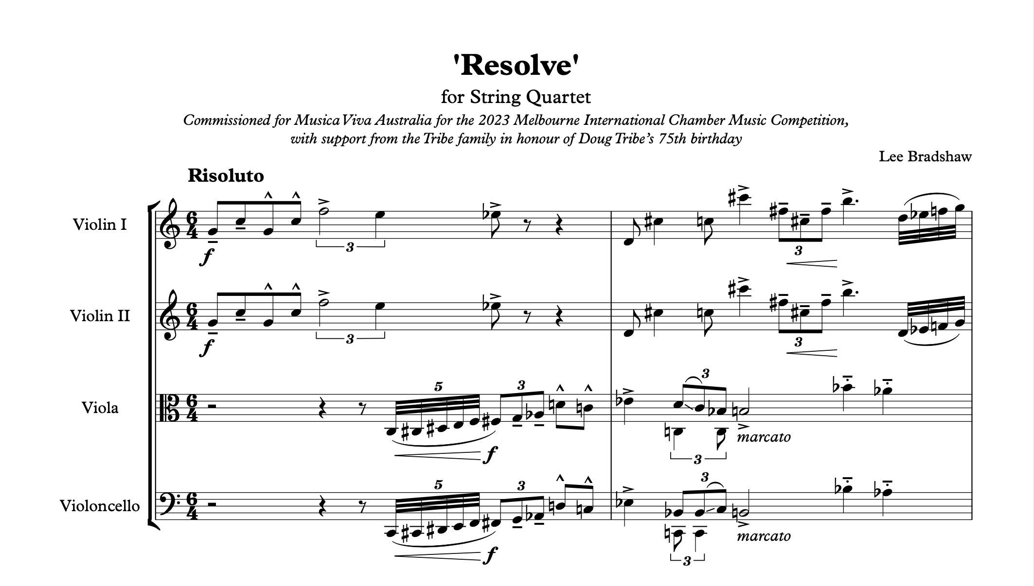 Lee Bradshaw - String Quartet “Resolve”