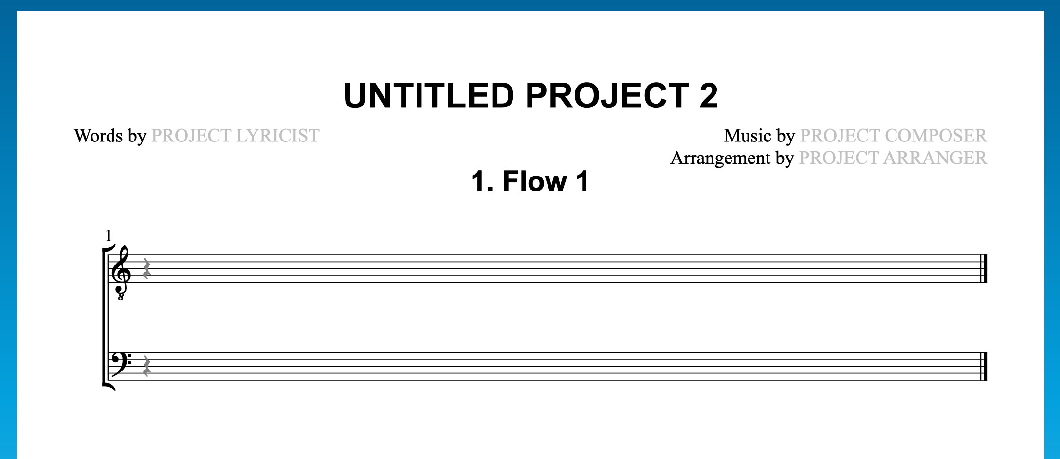 Example of a new project created from File ▶︎ New from Project Template ▶︎ Choral and Vocal ▶︎ Barbershop quartet.