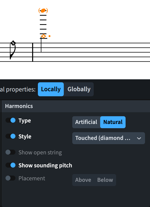 Here it is a natural harmonic on the cello’s A string, but think of it as a touch-4th artificial one, sounding two octaves above the stopped note.